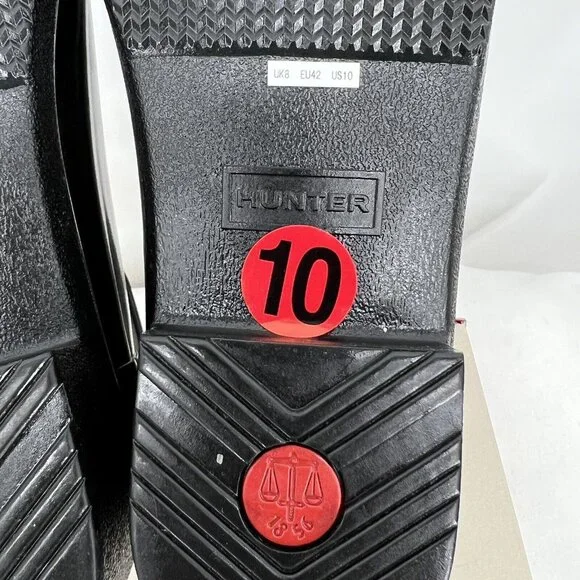 NWB HUNTER Women Refined Low Heel Biker Rubber Black Gloss Rain Boot Duo Size 10 - Picture 11 of 13